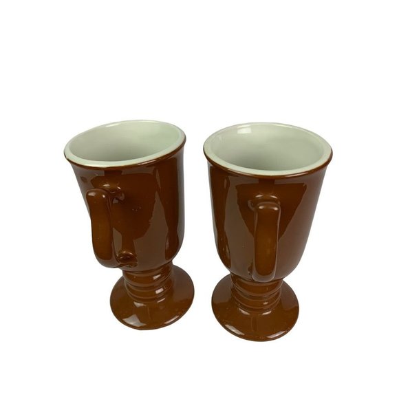 Set of 2 Hall Vintage Irish Coffee Mug Cups Handled Brown Pedestal - Picture 3 of 8